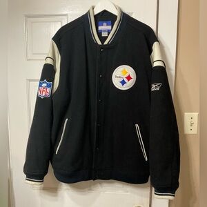 Pittsburgh Steelers Reebok Varsity Jacket. Wool/Leather. Men’s XL. Fits Like XXL